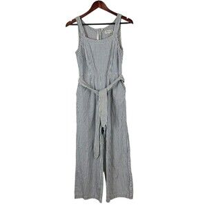 madewell Blue White Striped  Jumpsuit Wide Leg Women Size 0 Tie Waist Pockets